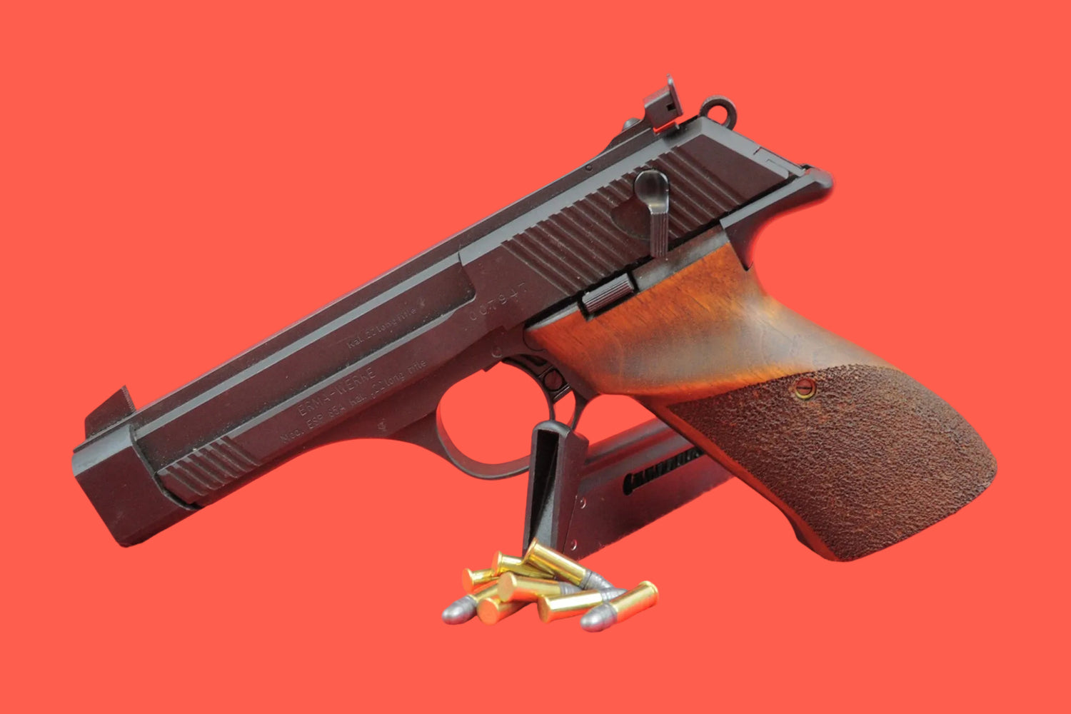 Halbautomatische Pistole Erma ESP 85 A .22 LR gebraucht - Seitenansicht/Draufsicht