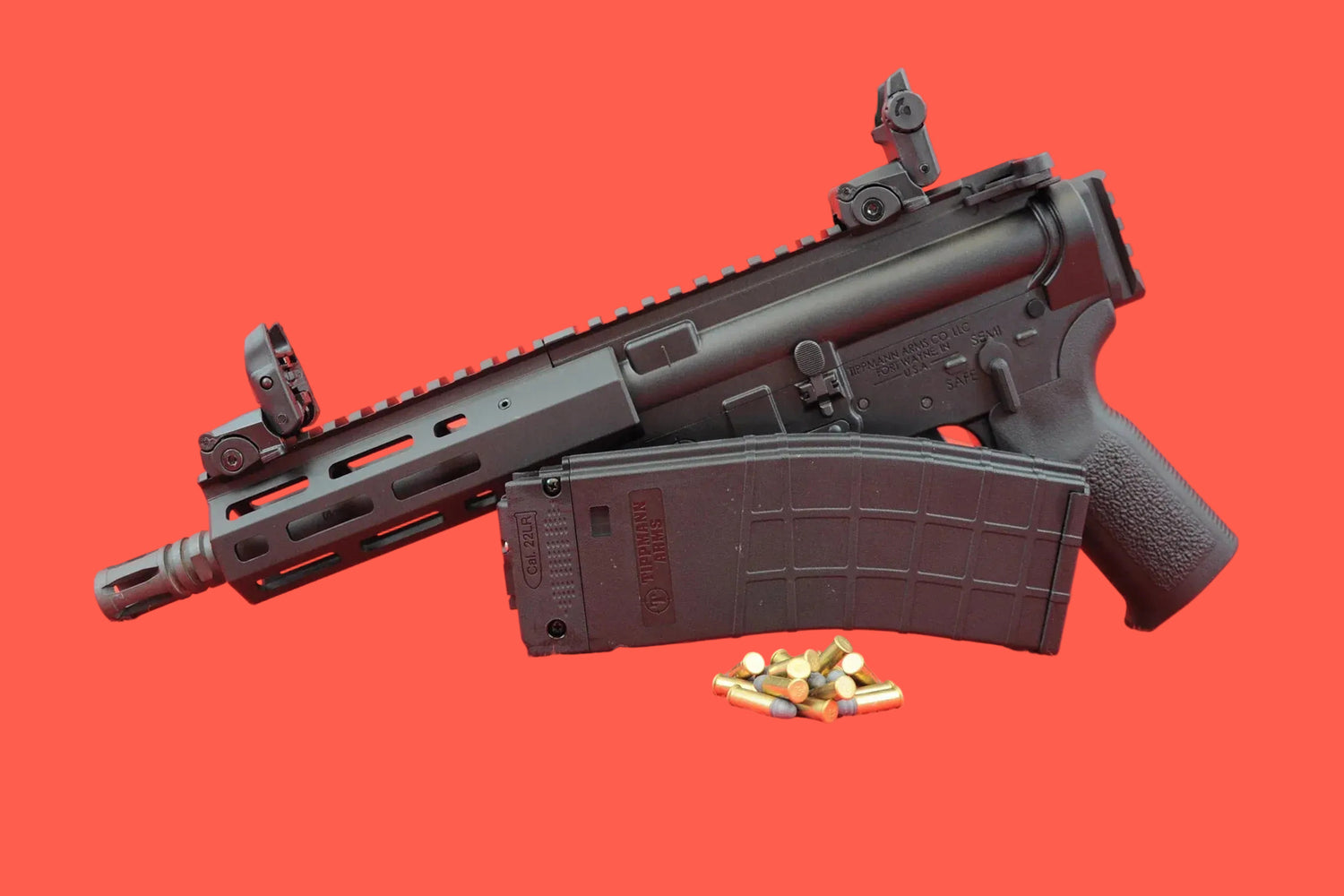 Halbautomatische Büchse Tippmann M4-22 Elite compact .22 lr - Seitenansicht/Draufsicht