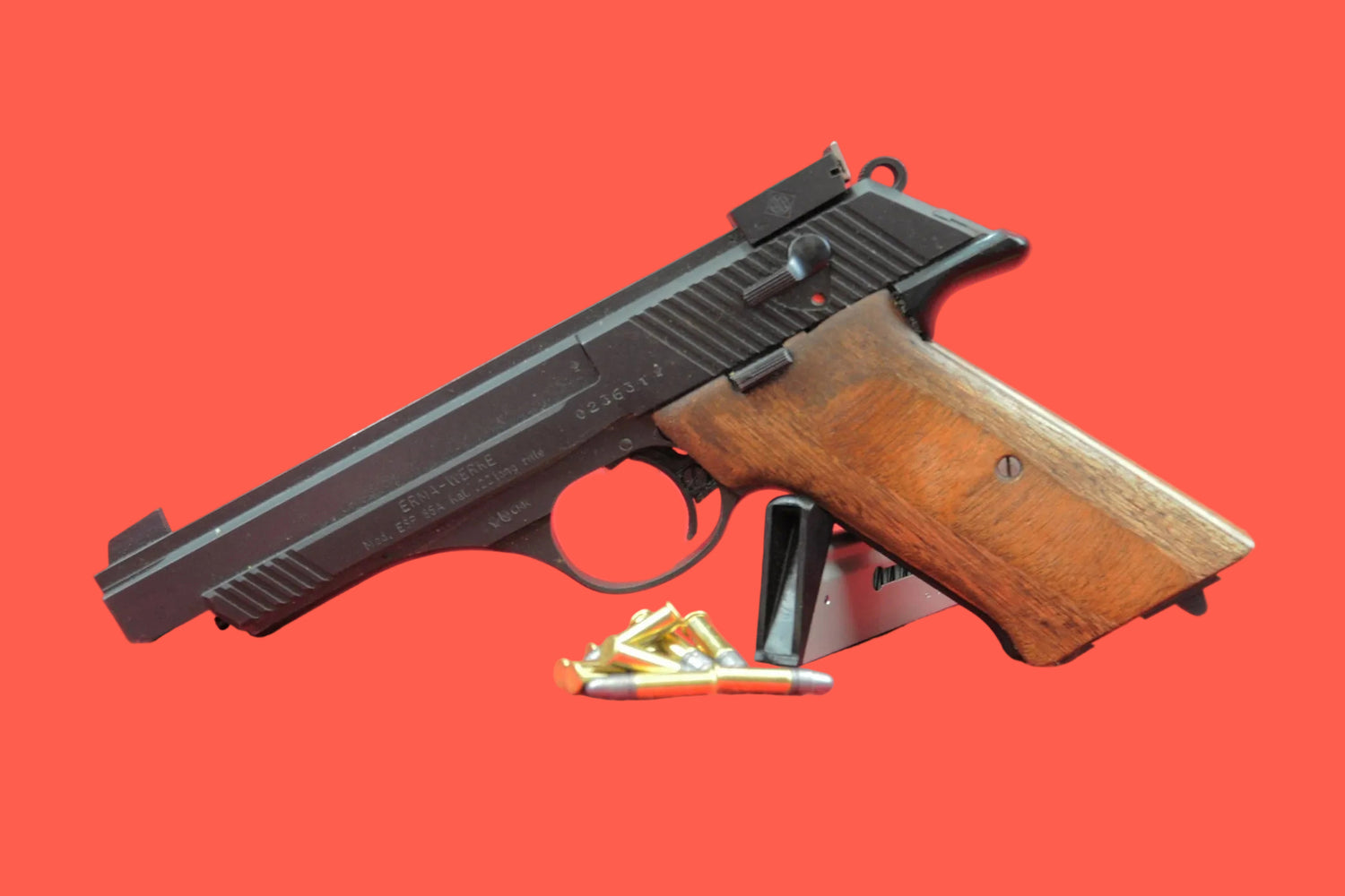 Halbautomatische Pistole Erma ESP 85 A .22 LR gebraucht - Seitenansicht/Draufsicht