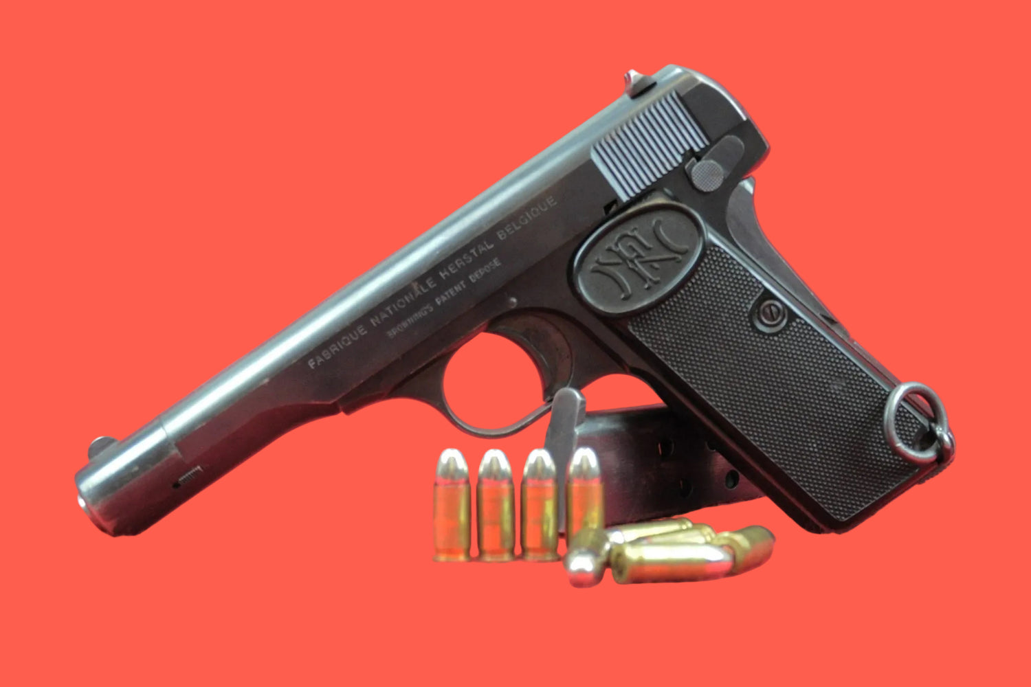 Halbautomatische Pistole FN Modell 1910 7,65mm gebraucht - Seitenansicht/Draufsicht