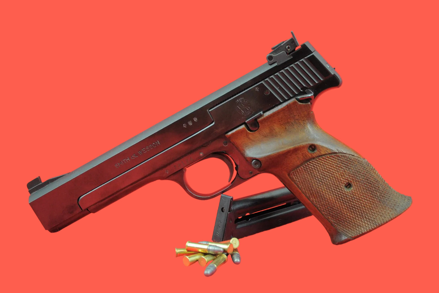 Halbautomatische Pistole Smith & Wesson Mod. 41 .22 LR gebraucht - Seitenansicht/Draufsicht