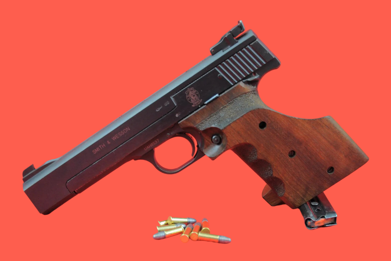 Halbautomatische Pistole Smith & Wesson Mod. 41 .22 LR gebraucht - Seitenansicht/Draufsicht
