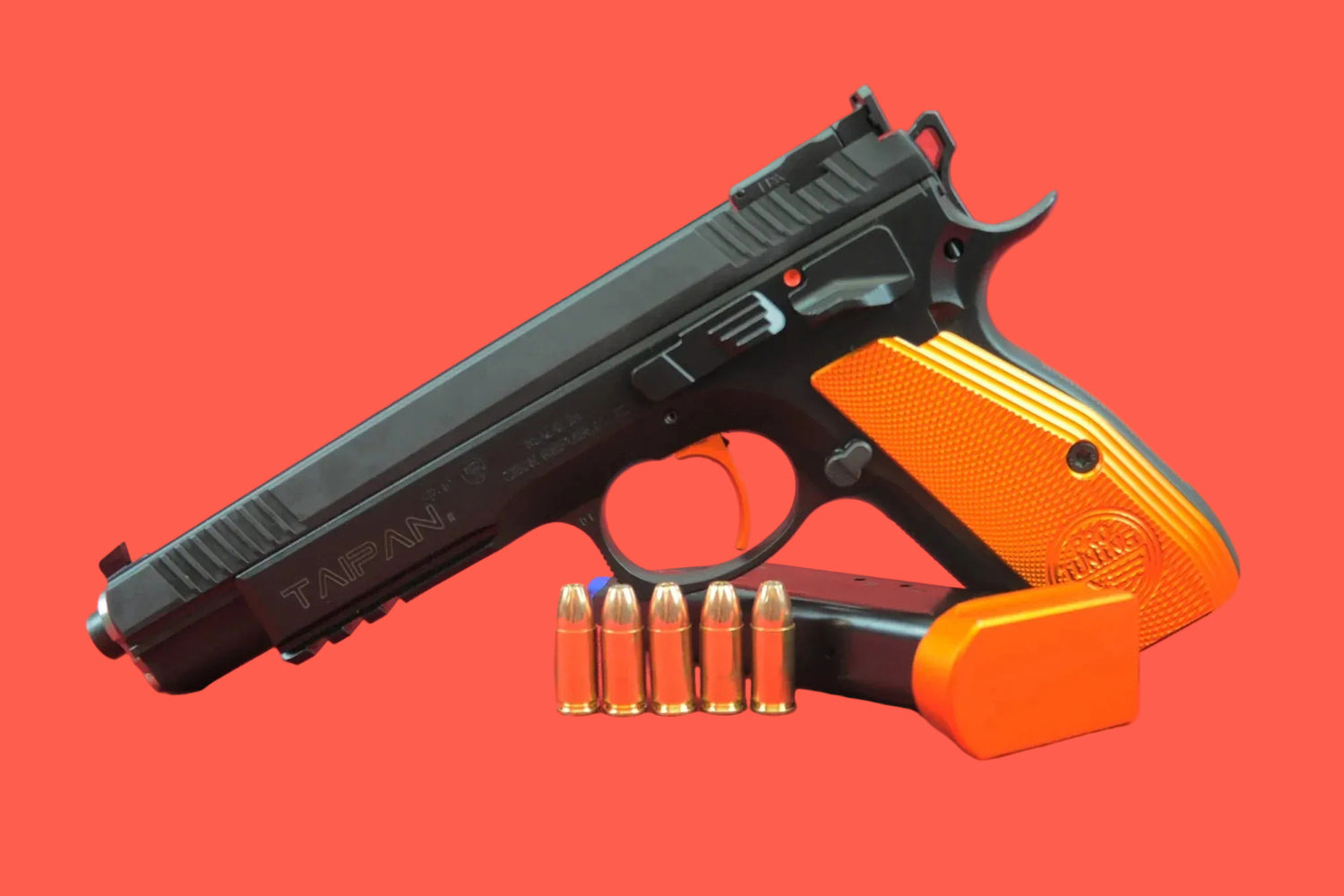 Halbautomatische Pistole Taipan Orange Pro Tuning 9mm Luger - Seitenansicht/Draufsicht
