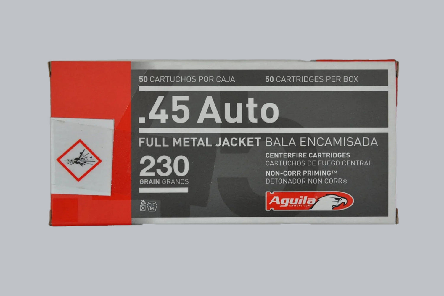 Munition Aguila FMJ .45 Auto 230gr Munition, 14,9g/230gr Geschossgewicht, 50 Patronen Inhalt.