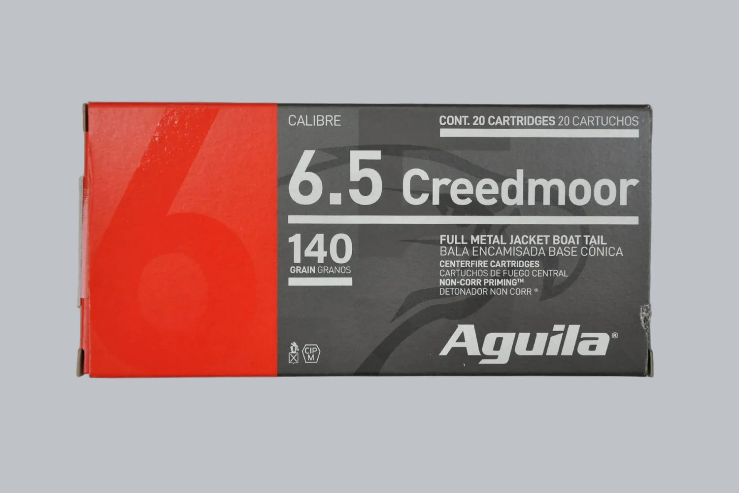 Munition Aguila FMJ BT 6,5 Creedmoor 140gr Munition, 9,1g/140gr Geschossgewicht, 20 Patronen Inhalt.