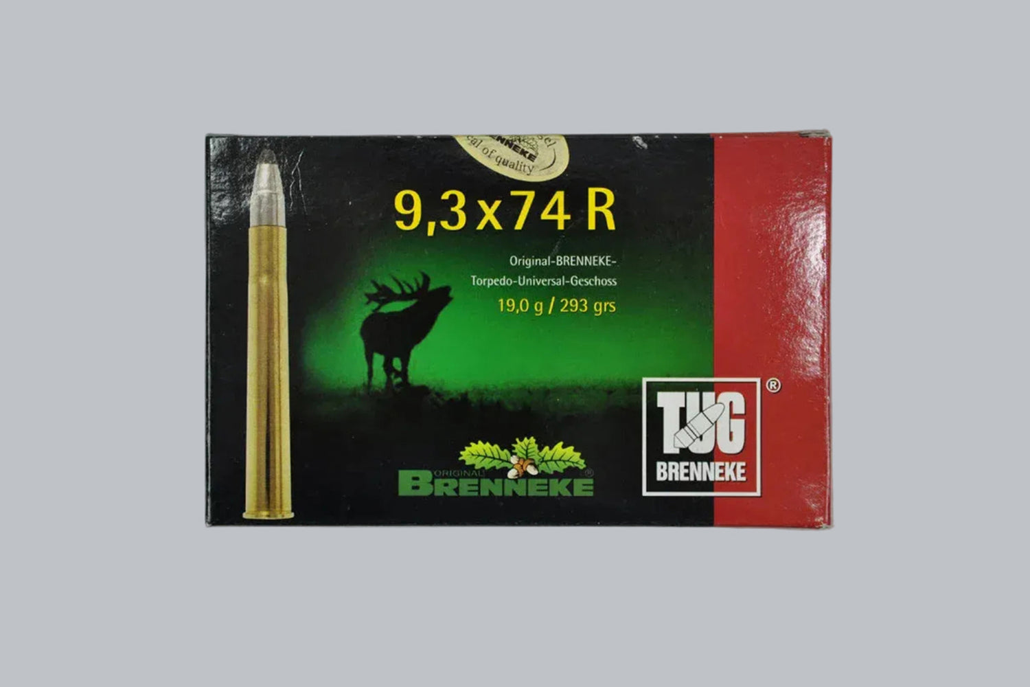 Munition Brenneke 9,3x74 R TUG 293gr Munition, 19,0g/293gr Geschossgewicht, 20 Patronen Inhalt.