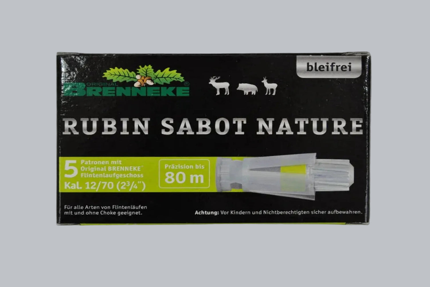 Munition Brenneke Rubin Sabot Nature 12/70 bleifrei Munition, 5 Patronen Inhalt.