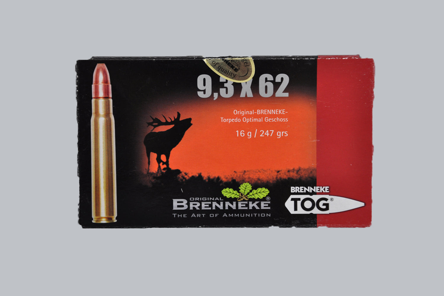 Munition Brenneke TOG 9,3x62 247g Munition, 16,0g/247gr Geschossgewicht, 20 Patronen Inhalt.