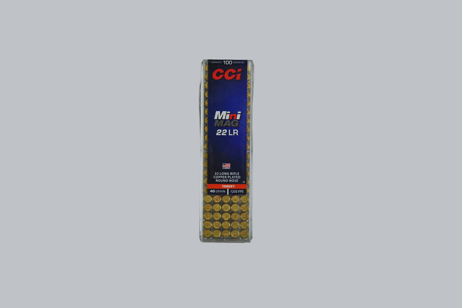 Munition CCI Mini Mag verkupfert .22 lr 40gr Munition, 2,6g/40gr Geschossgewicht, 100 Patronen Inhalt.
