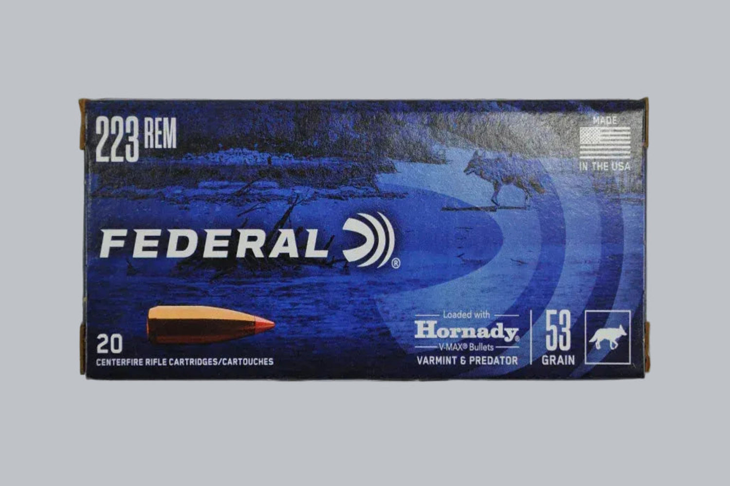 Munition Federal Hornady V-Max .223 Rem. 53gr Munition, 3,4g/53gr Geschossgewicht, 20 Patronen Inhalt.