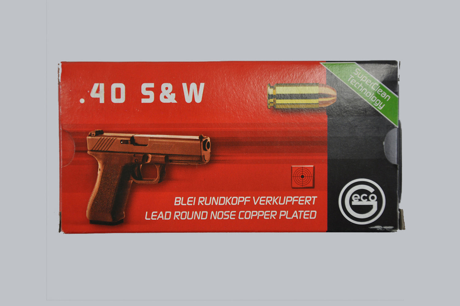 Munition GECO FMJ SX .40 S&W Blei-Rundkopf verkupfert 165g Munition, 10,7g/165gr Geschossgewicht, 50 Patronen Inhalt.