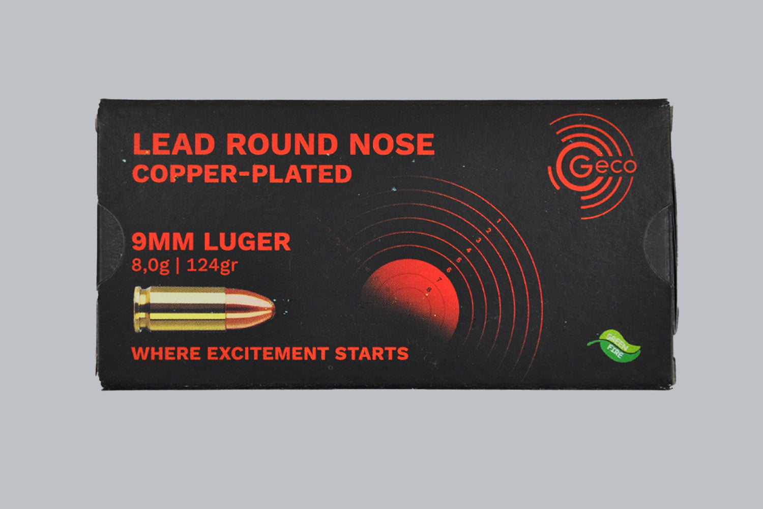 Munition Geco Blei-Rundkopf verkupfert SX 9mm Luger 124gr Munition, 8,0g/124gr Geschossgewicht, 50 Patronen Inhalt.