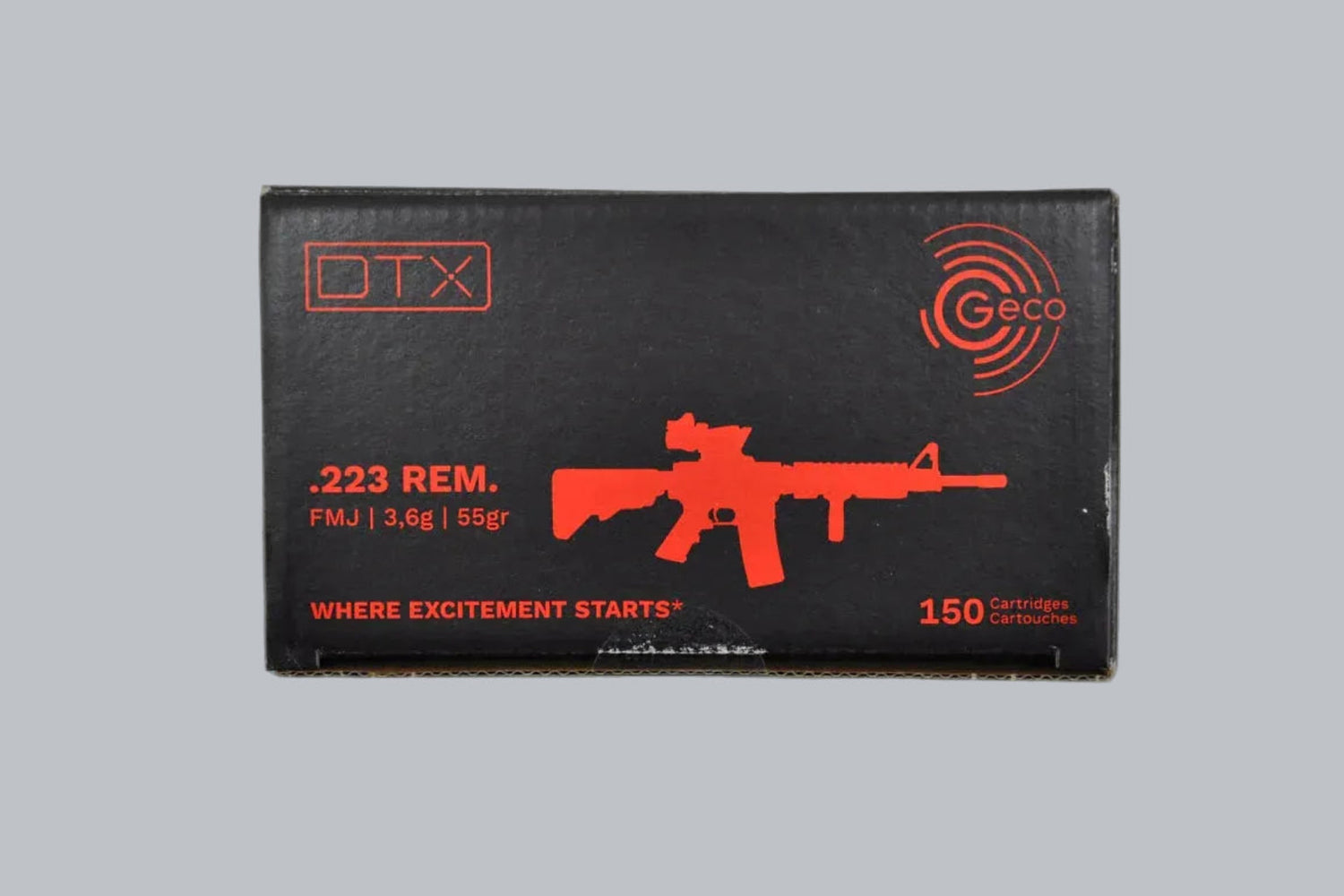 Munition Geco DTX FMJ .223 Rem. 55gr *1200 Stück* Munition, 3,6g/55gr Geschossgewicht, 1200 Patronen Inhalt.