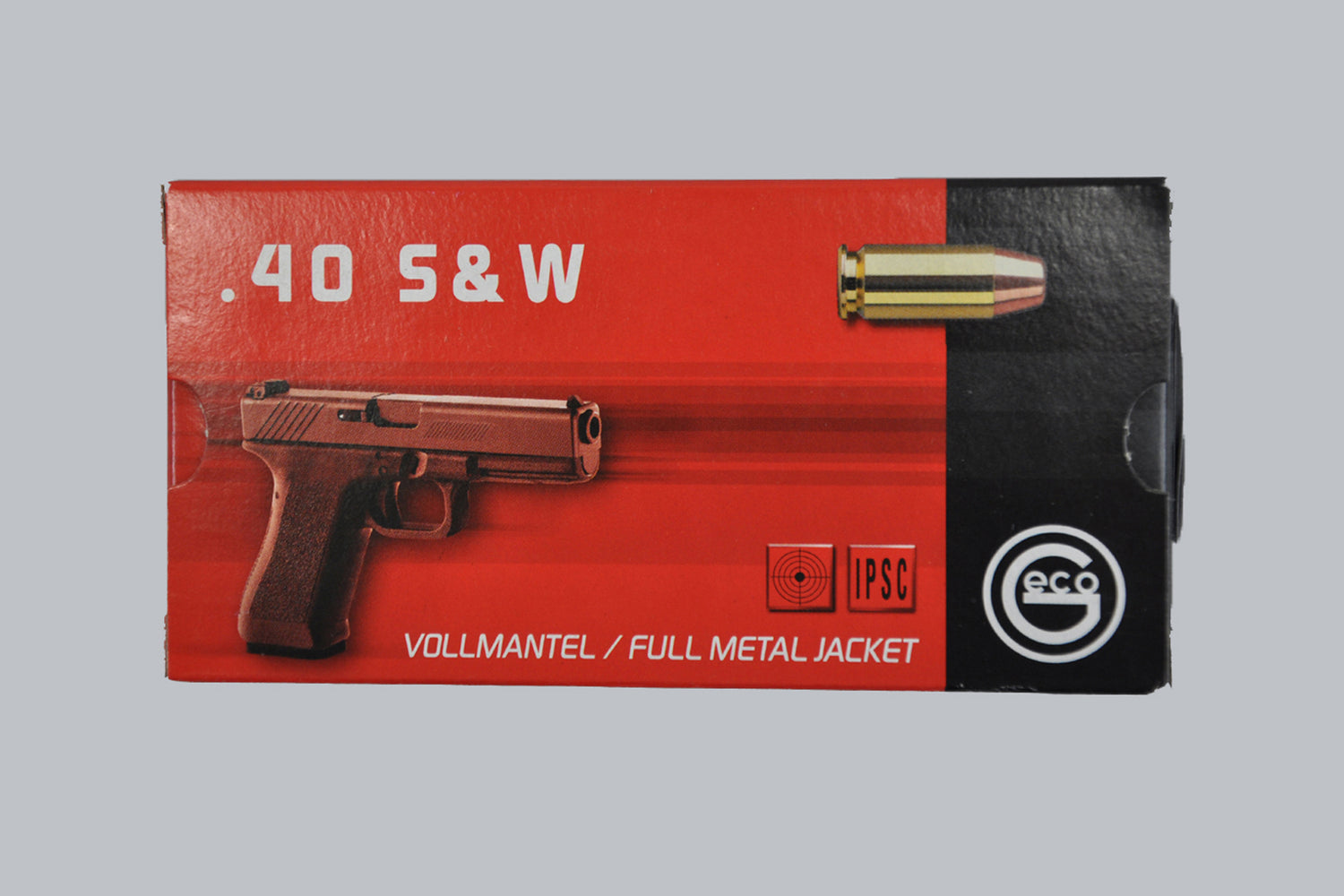 Munition Geco FMJ Flat .40 S&W 180gr Munition, 11,7g/180gr Geschossgewicht, 50 Patronen Inhalt.