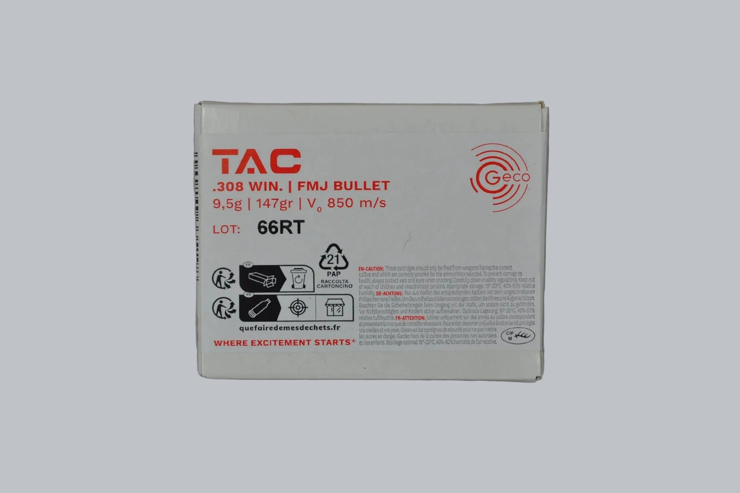 Munition Geco FMJ TAC .308 Win. 147gr *1200 Stück* Munition, 9,5g/147gr Geschossgewicht, 1000 Patronen Inhalt.