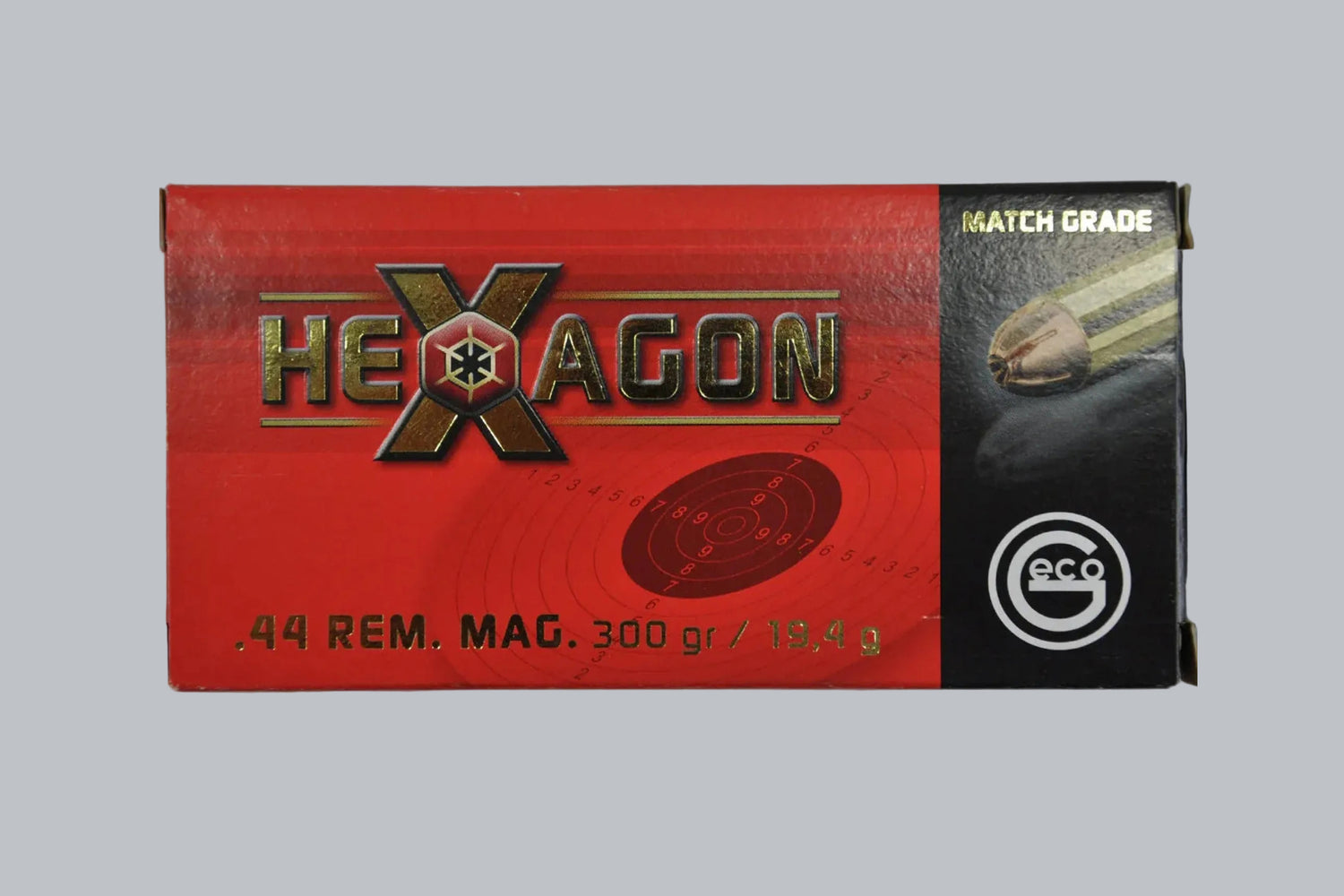 Munition Geco Hexagon .44 Rem. Mag. 300gr *1000 Stück* Munition, 19,4g/300gr Geschossgewicht, 1000 Patronen Inhalt.