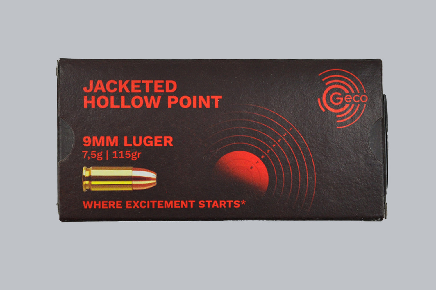 Munition Geco Hohlspitz JHP 9mm Luger 115gr Munition, 7,5g/115gr Geschossgewicht, 50 Patronen Inhalt.