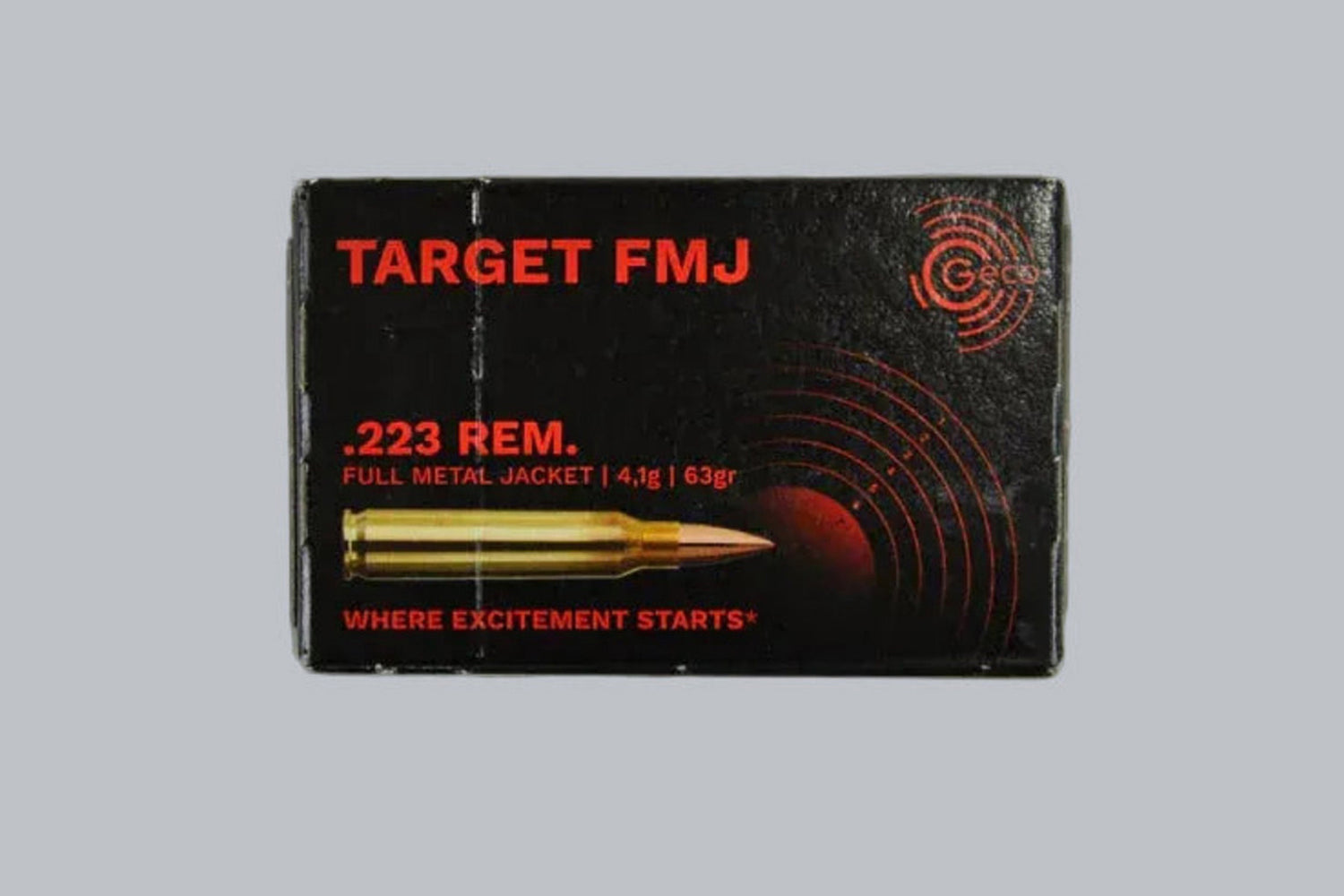 Munition Geco Target FMJ .223 Rem. 63gr Munition, 4,1g/63gr Geschossgewicht, 50 Patronen Inhalt.
