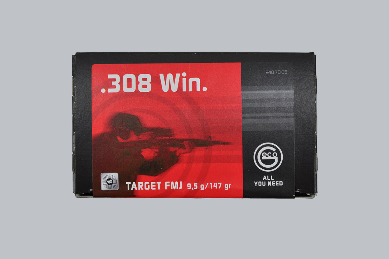 Munition Geco Target FMJ .308 Win. 147gr Munition, 9,5g/147gr Geschossgewicht, 50 Patronen Inhalt.