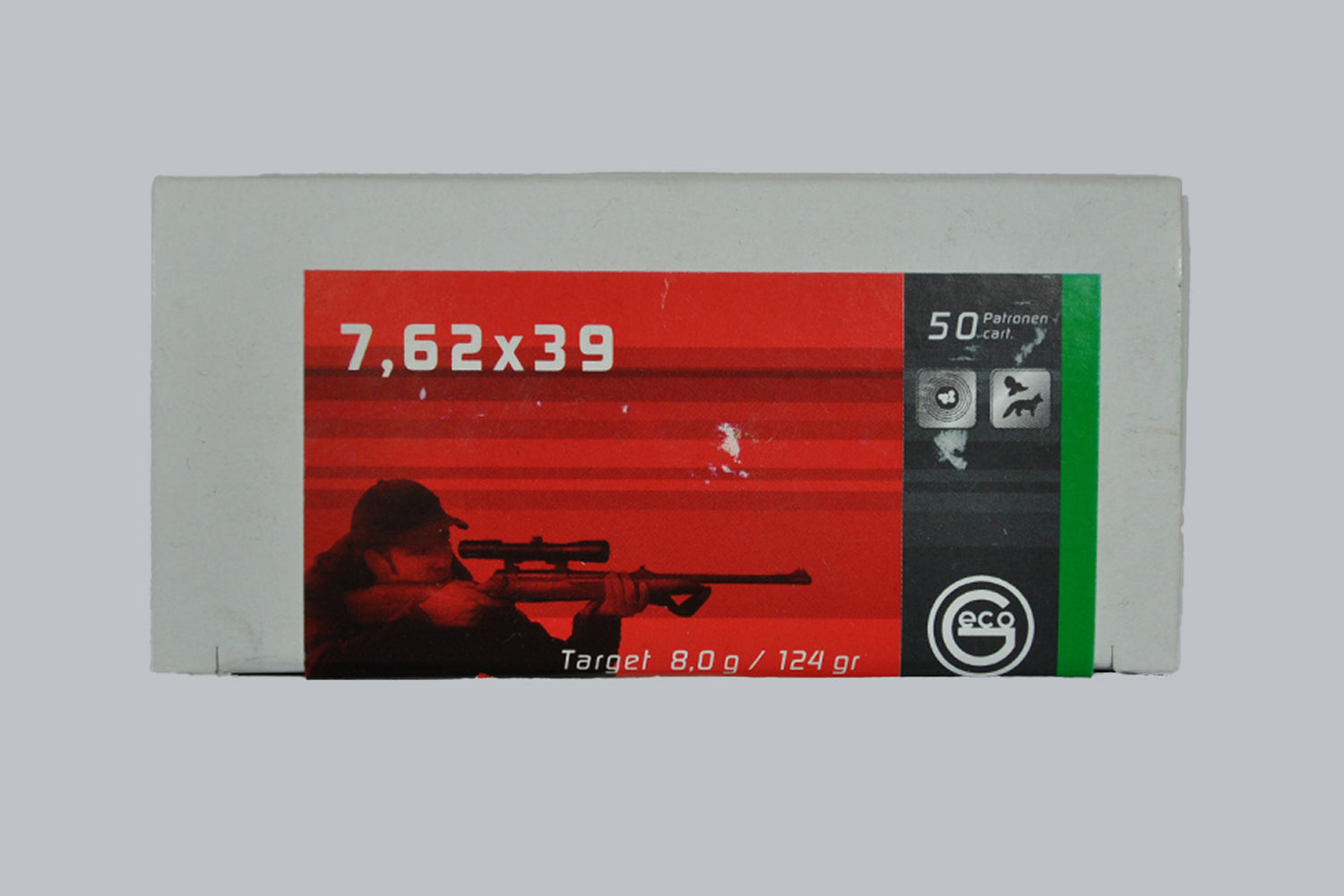 Munition Lapua FMJ 7,62x53 R 123gr Munition, 8,0g/123gr Geschossgewicht, 20 Patronen Inhalt.
