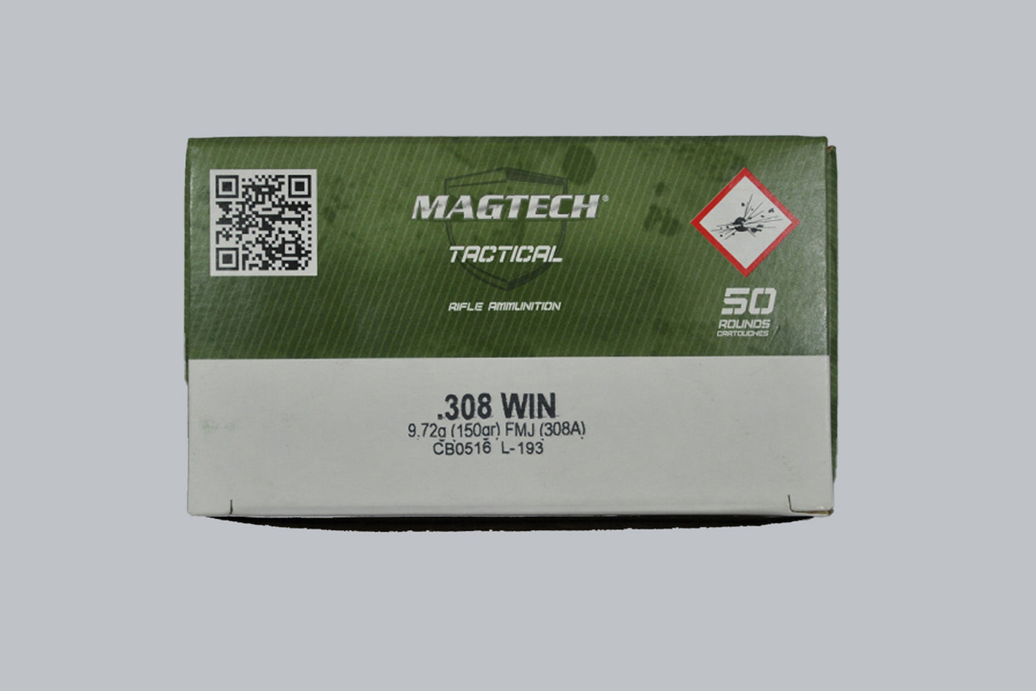 Munition Magtech FMJ .308 Win. 150gr Munition, 9,7g/150gr Geschossgewicht, 50 Patronen Inhalt.