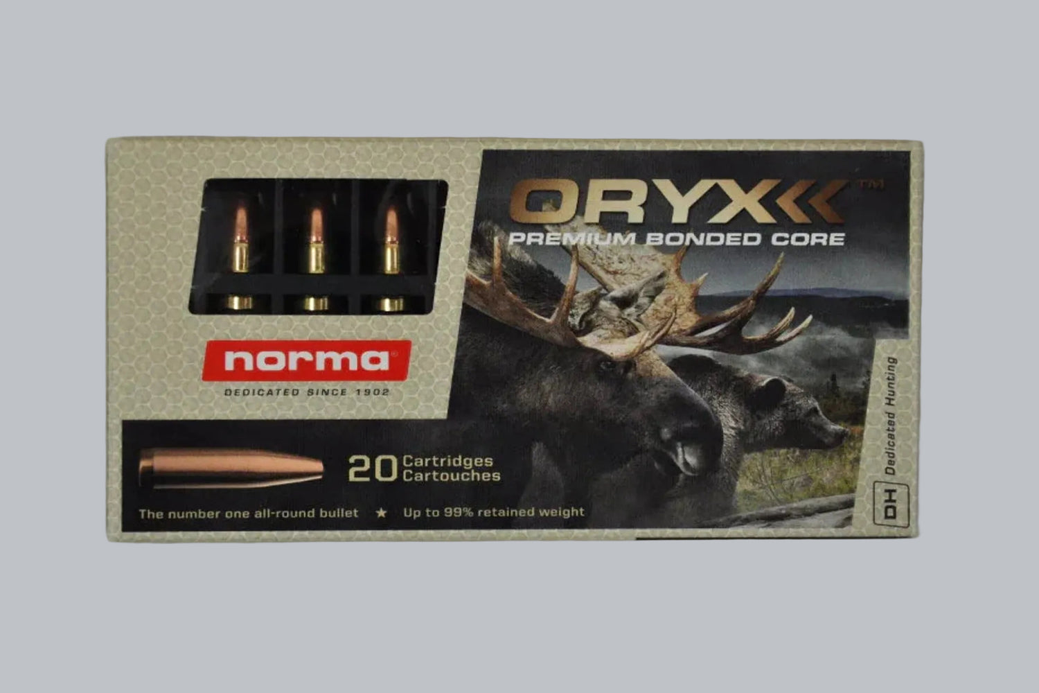 Munition Norma Oryx .223 Rem. 55gr Munition, 3,6g/55gr Geschossgewicht, 20 Patronen Inhalt.