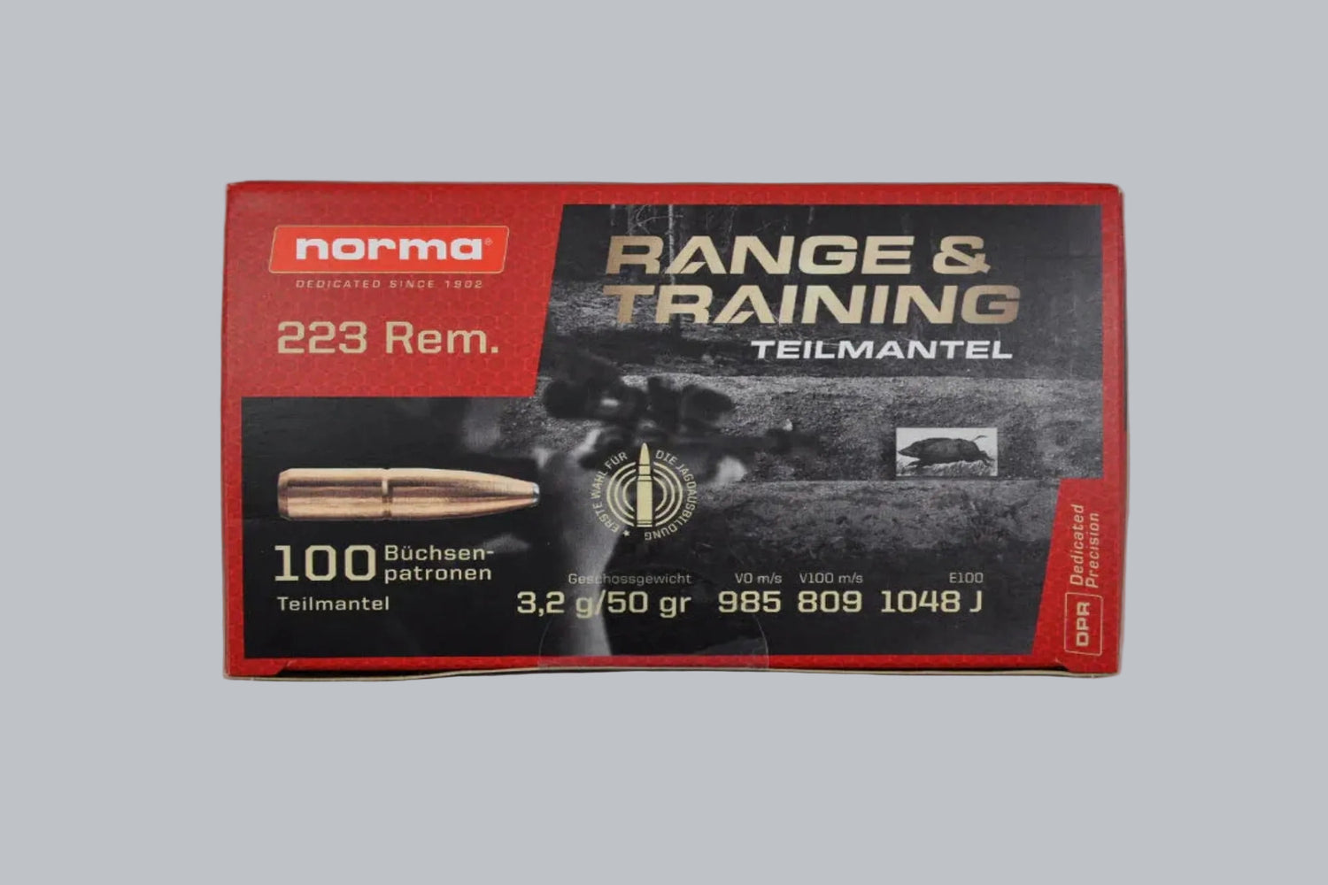Munition Norma Range & Training .223 Rem. 50gr Munition, 3,2g/50gr Geschossgewicht, 100 Patronen Inhalt.