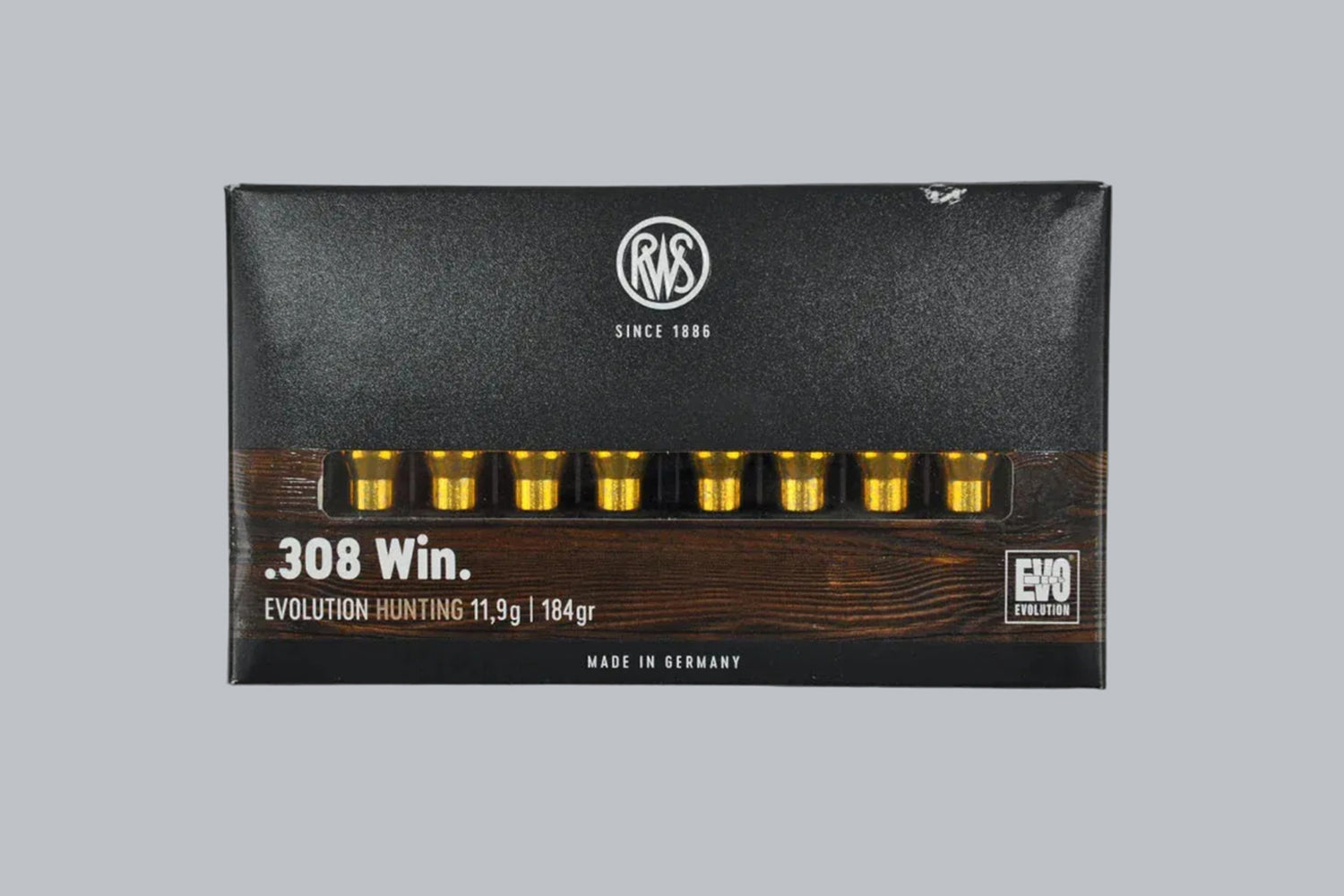 Munition RWS Evolution .308 Win. 184gr Munition, 11,9g/184gr Geschossgewicht, 20 Patronen Inhalt.