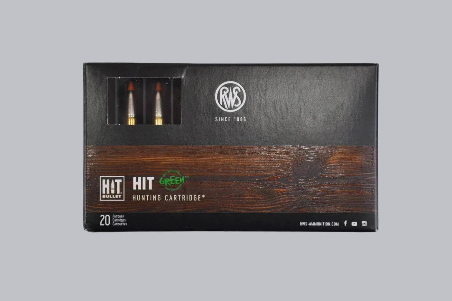 Munition RWS HIT Green .308 Win. 165gr Munition, 10,7g/165gr Geschossgewicht, 20 Patronen Inhalt.