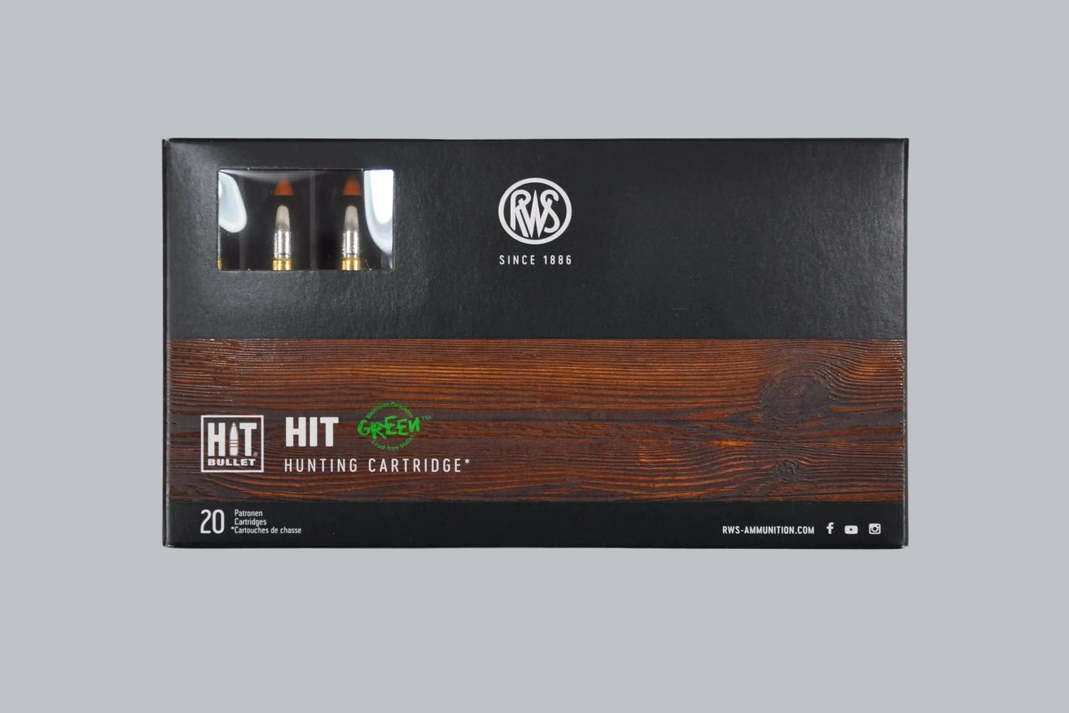 Munition RWS Hit 9,3x62, 16,2g/250gr Geschossgewicht, 20 Patronen Inhalt.