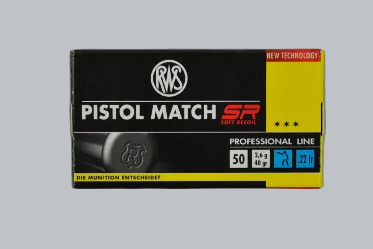 Munition RWS Pistol Match SR .22 lr Munition, 2,6g/40gr Geschossgewicht, 50 Patronen Inhalt.