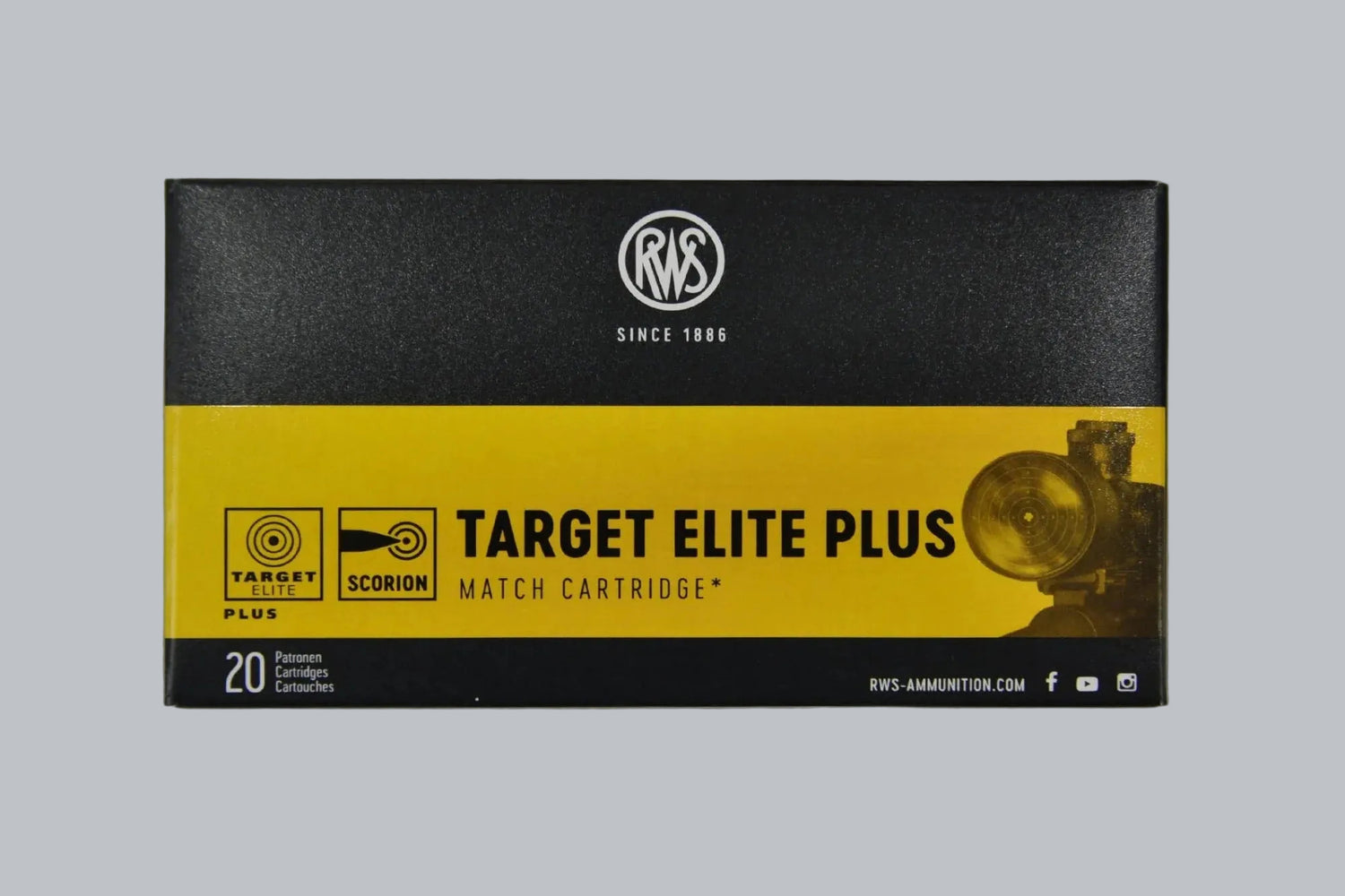 Munition RWS Target Elite Plus .223 Rem. 52gr Munition, 3,4g/52gr Geschossgewicht, 20 Patronen Inhalt.