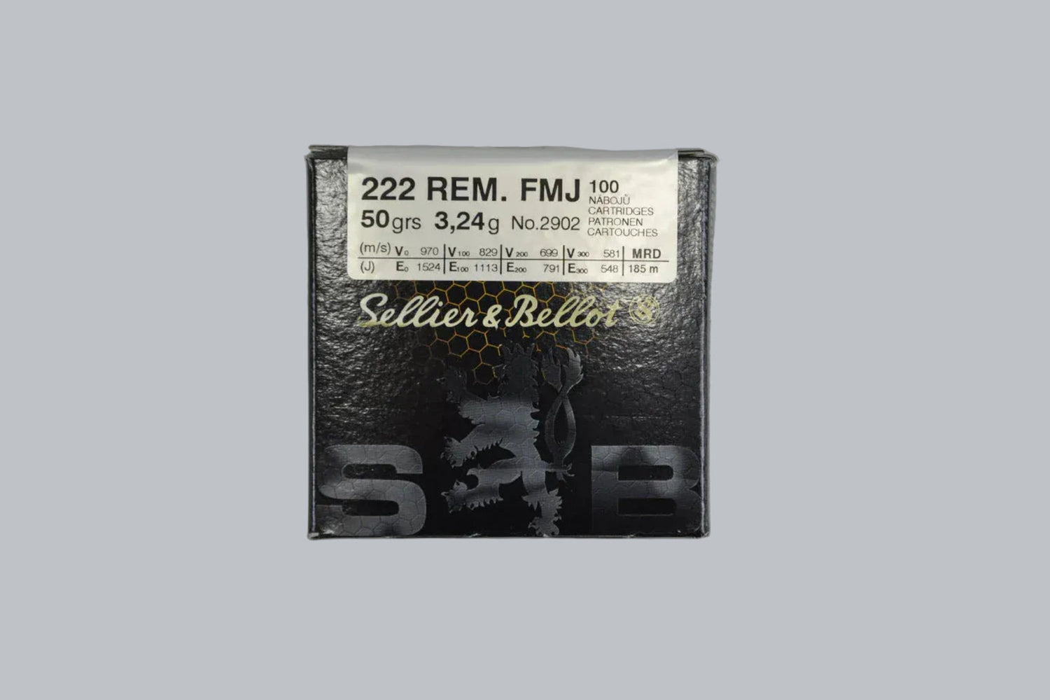 Munition Sellier & Bellot FMJ .222 Rem. 50gr Munition, 3,2g/50gr Geschossgewicht, 100 Patronen Inhalt.