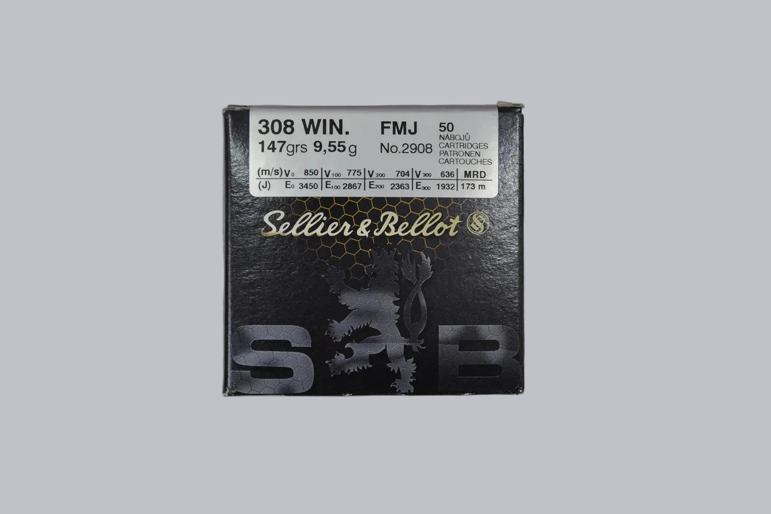 Munition Sellier & Bellot FMJ .308 Win. 147gr Munition, 9,5g/147gr Geschossgewicht, 50 Patronen Inhalt.