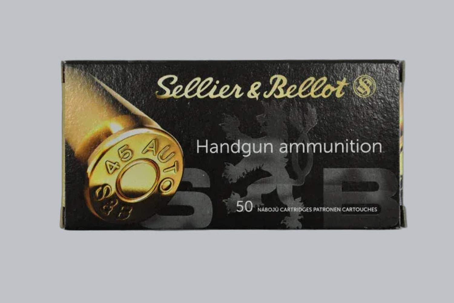Munition Sellier & Bellot FMJ .45 Auto 230gr Munition, 14,9g/230gr Geschossgewicht, 50 Patronen Inhalt.