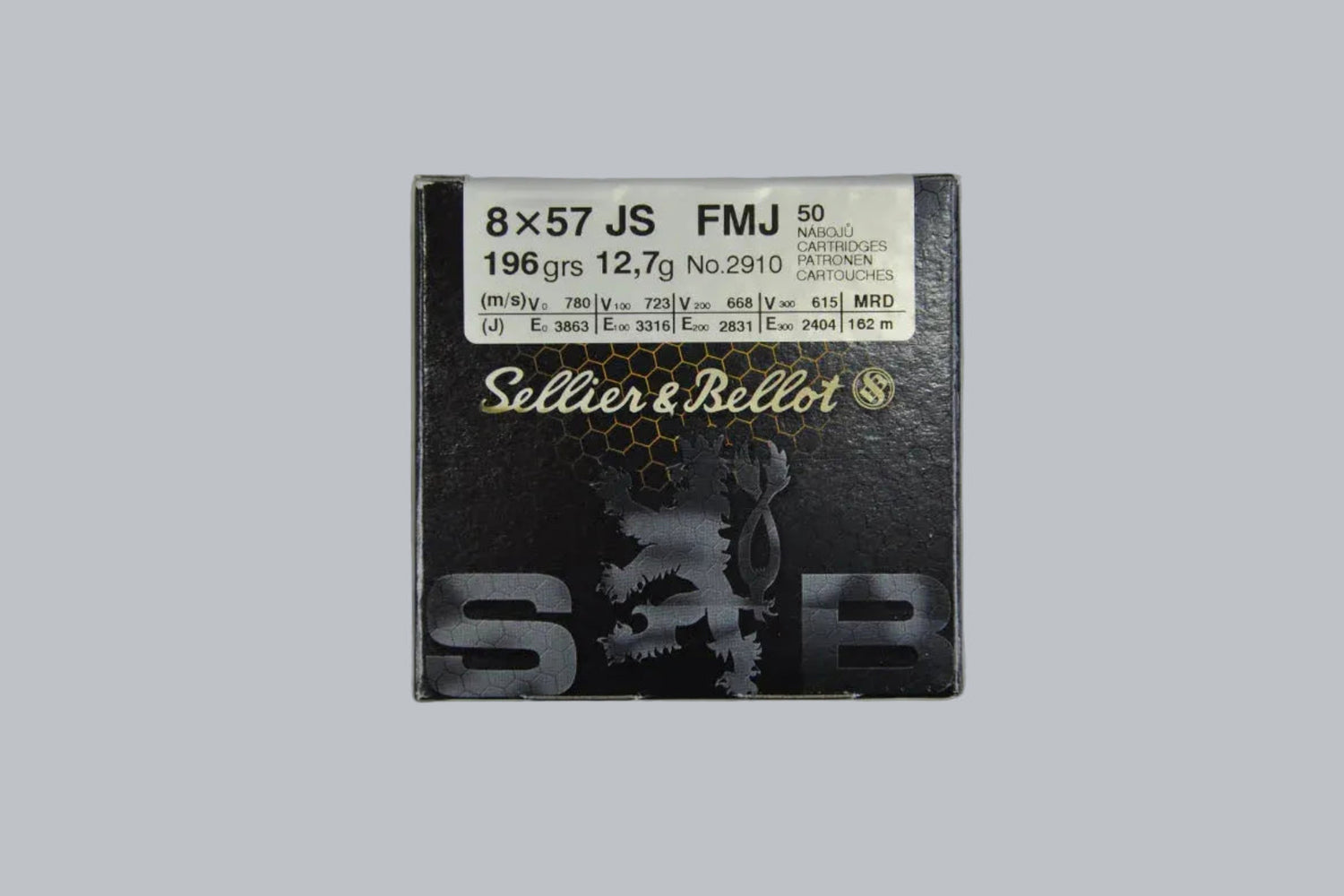 Munition Sellier & Bellot FMJ 8x57 IS 196gr Munition, 12,7g/196gr Geschossgewicht, 50 Patronen Inhalt.