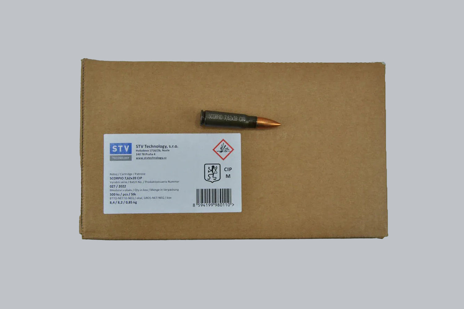 Munition Surplus STV-Scorpio 7,62x39 *500 Stück* Munition, 8,0g/124gr Geschossgewicht, 500 Patronen Inhalt.