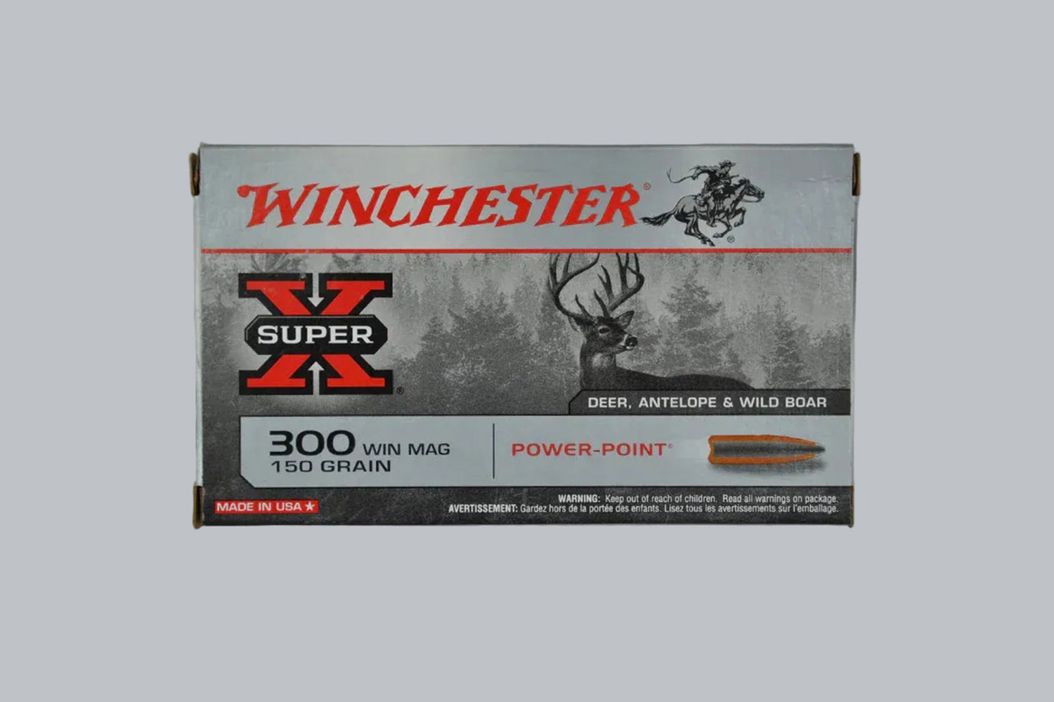 Munition Winchester Super-X Power-Point .300 Win. Mag. 150gr Munition, 9,7g/150gr Geschossgewicht, 20 Patronen Inhalt.