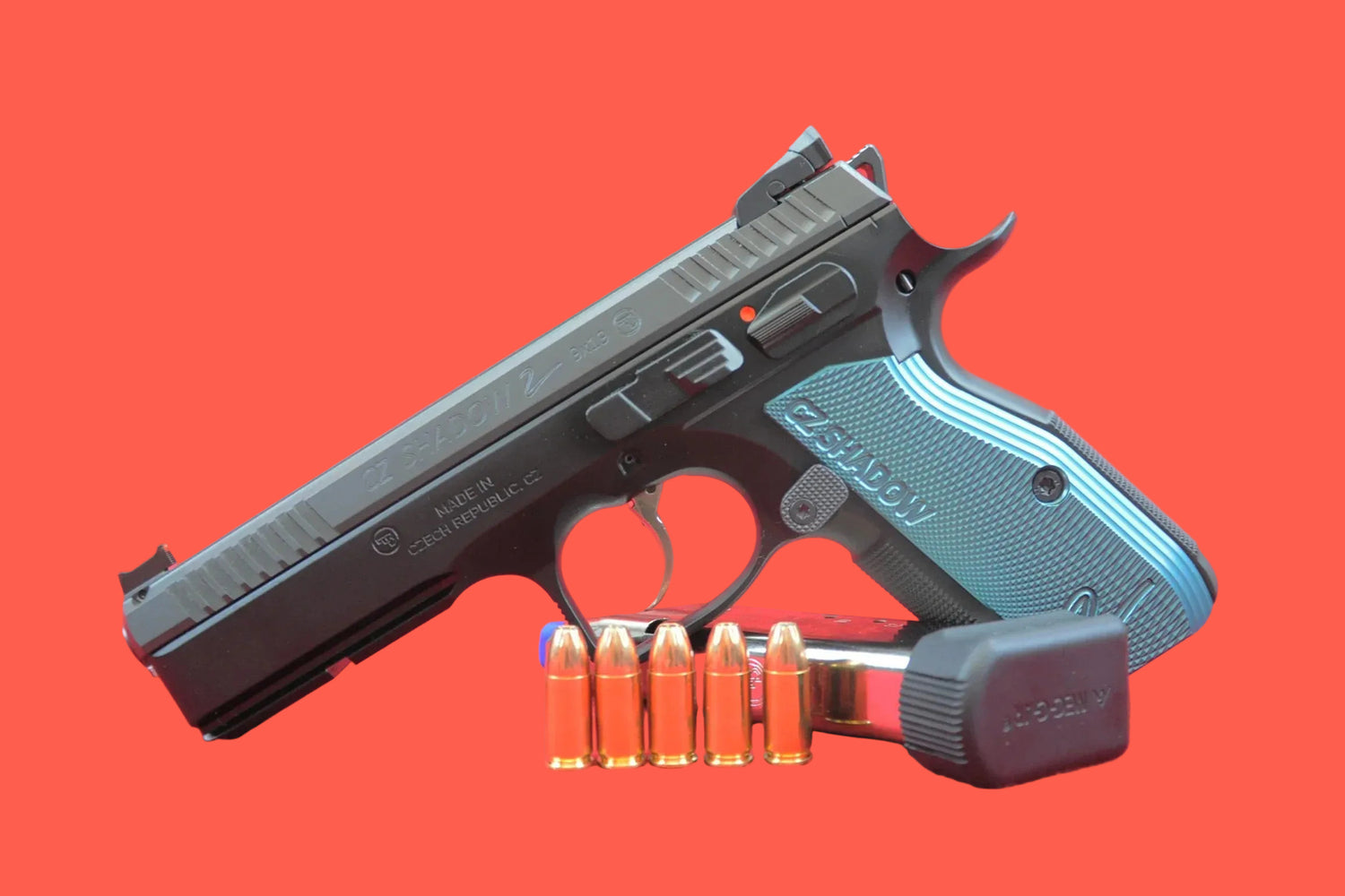 CZ Shadow 2 DA/SA blau 9mm Luger - Seitenansicht/Draufsicht