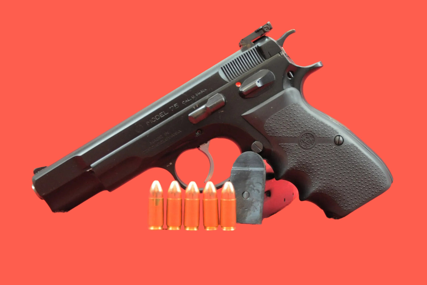 Halbautomatische Pistole Brünner M75 9mm Luger gebraucht - Seitenansicht/Draufsicht
