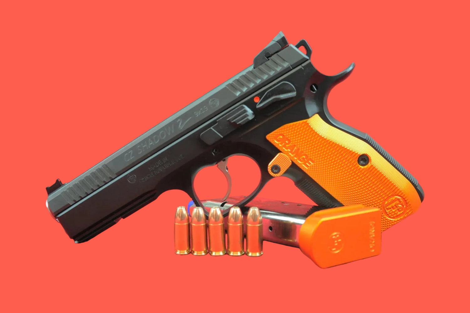 Halbautomatische Pistole CZ Shadow 2 Orange 9mm Luger - Seitenansicht/Draufsicht