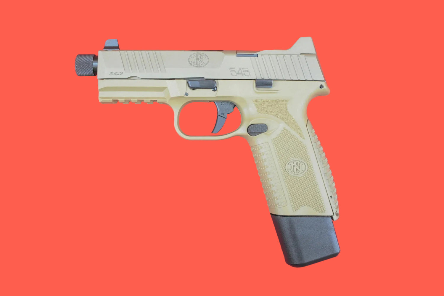 Halbautomatische Pistole FN 545 Tactical FDE .45 ACP mit Mündungsgewinde .578″x28 - Seitenansicht links