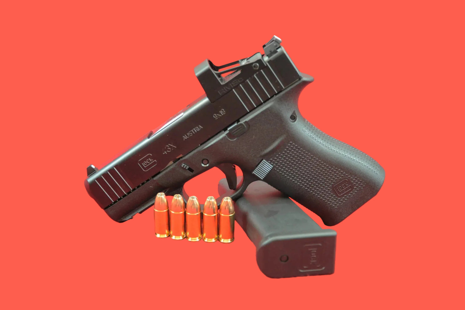 Halbautomatische Pistole Glock 43x inkl. RMS Shield Sight 9mm Luger - Seitenansicht/Draufsicht