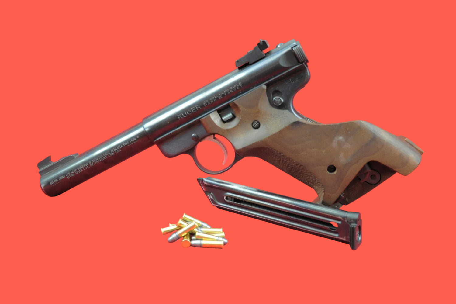 Halbautomatische Pistole Ruger MK II .22 LR gebraucht - Seitenansicht/Draufsicht