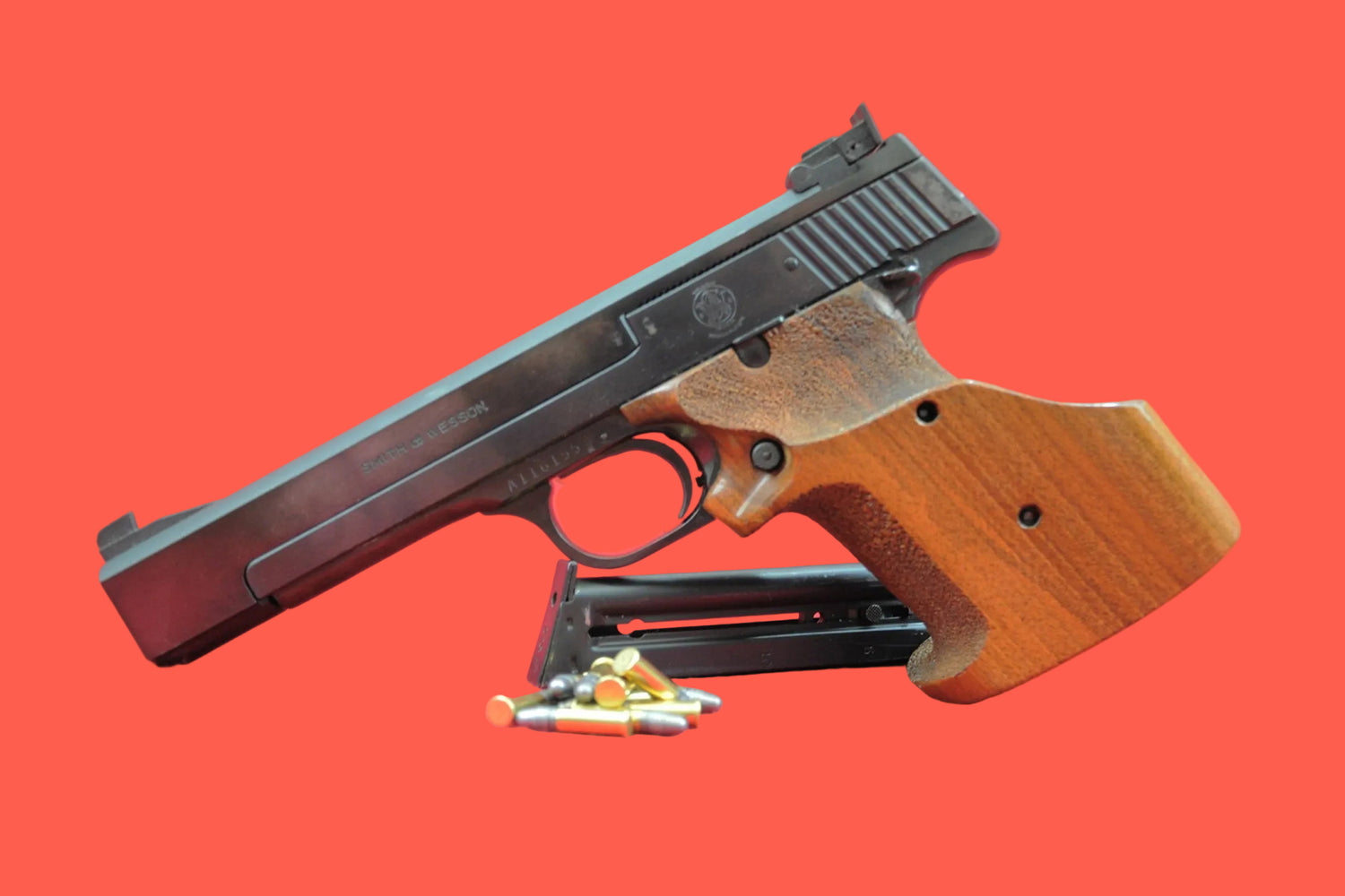Halbautomatische Pistole Smith & Wesson Mod. 41 .22 LR gebraucht - Seitenansicht/Draufsicht