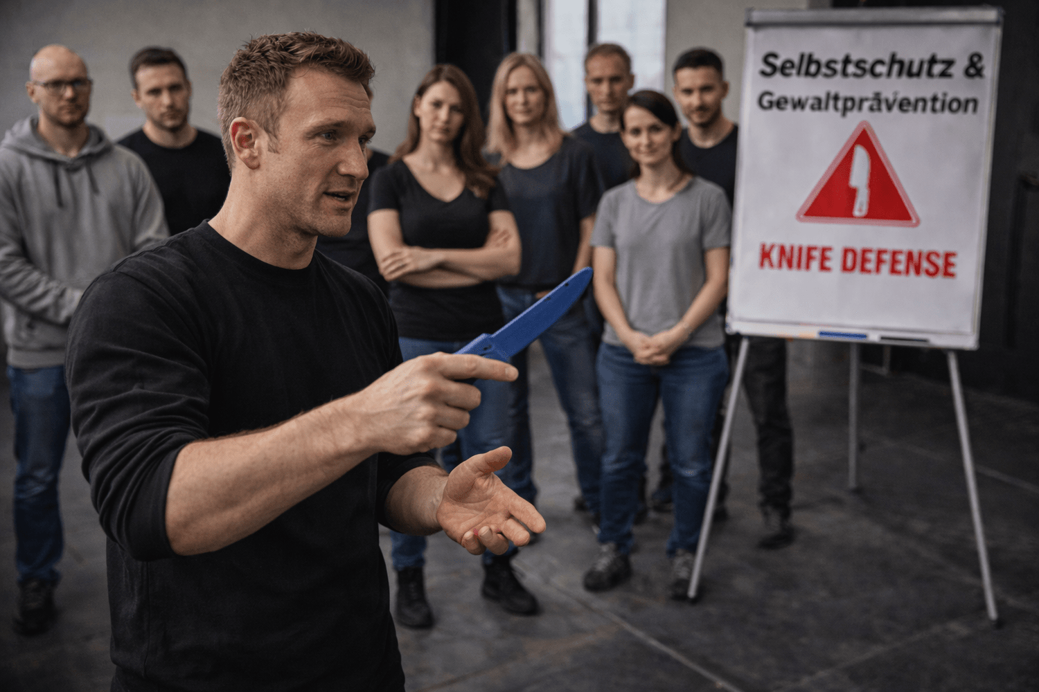 Dieses eintägige Seminar vermittelt ein realistisches, ungeschöntes Verständnis des Messers im Kontext von Selbstverteidigung und Bedrohungslagen
