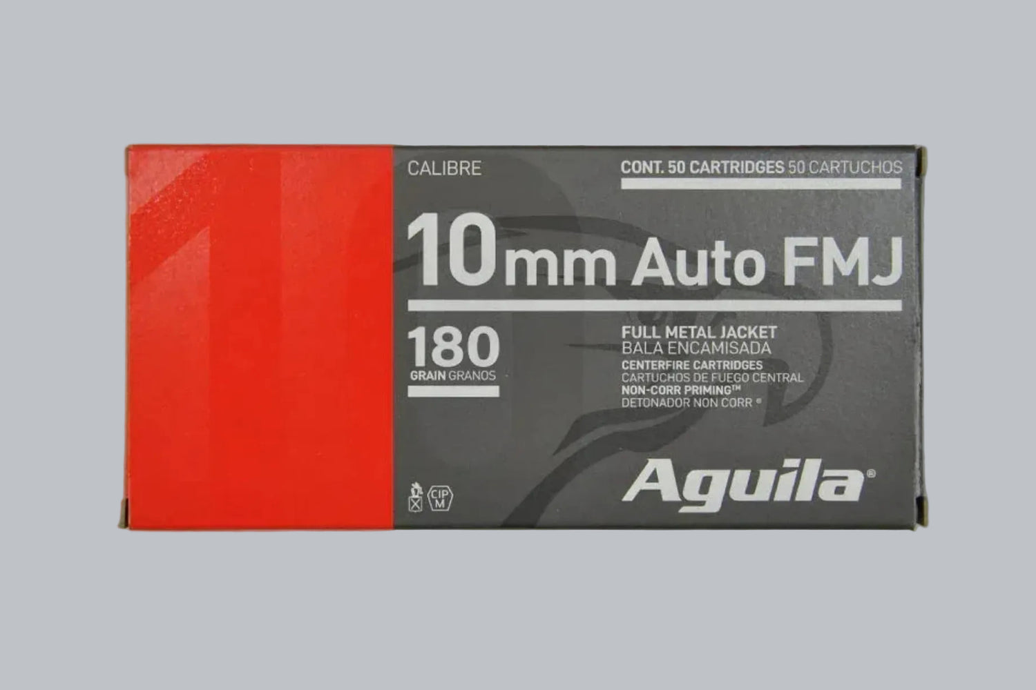 Munition Aguila FMJ 10mm Auto 180gr Munition, 11,7g/180gr Geschossgewicht, 50 Patronen Inhalt.