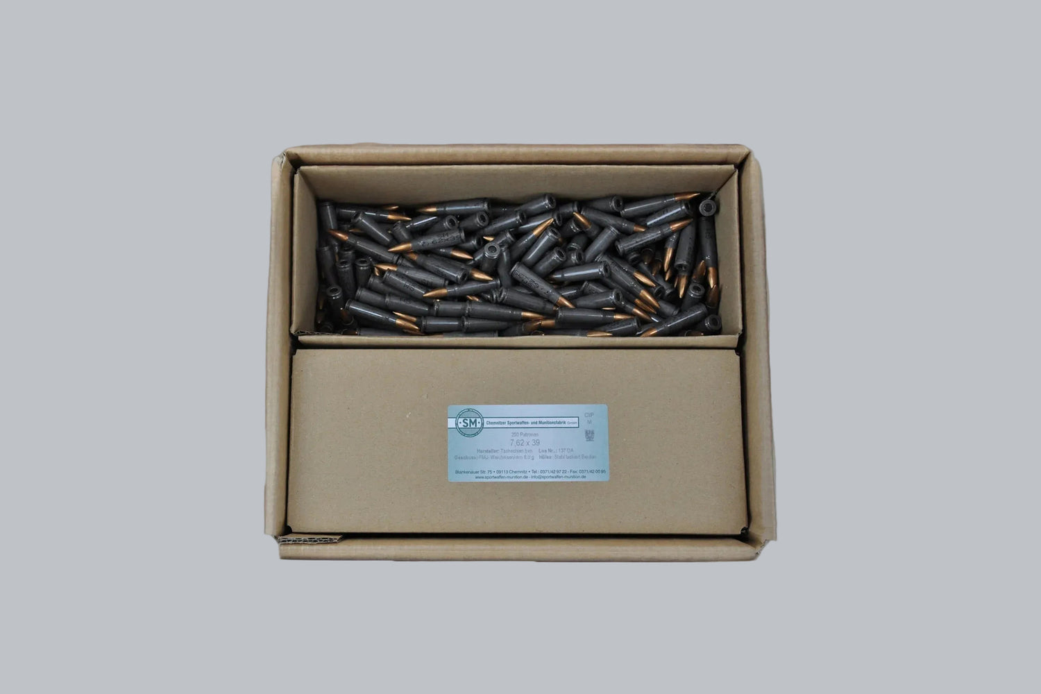 Munition BXN Surplus 7,62x39 *1000 Stück* Munition, 8,0g/124gr Geschossgewicht, 1000 Patronen Inhalt.