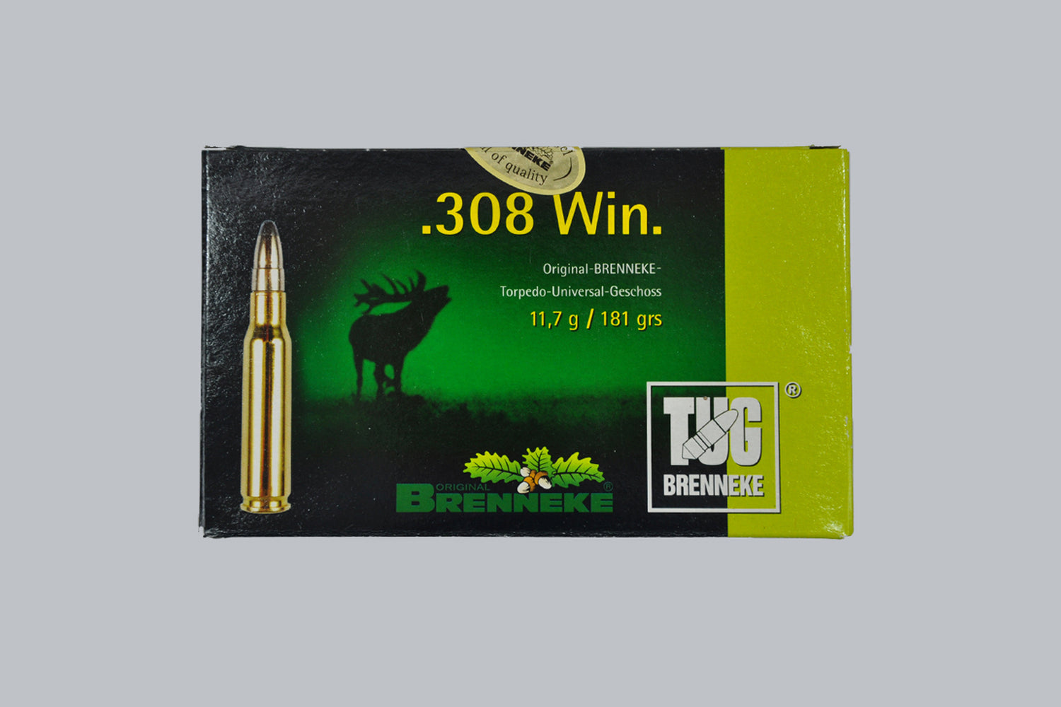 Munition Brenneke TUG .308 Win. 181gr Munition, 11,7g/181gr Geschossgewicht, 20 Patronen Inhalt.
