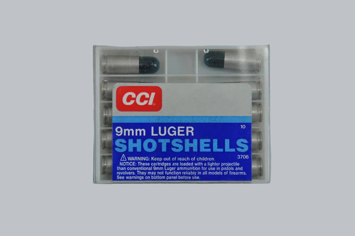 Munition CCI Shotshell 9mm Luger Schrot Nr. 11 Munition, 7,5g/115gr Geschossgewicht, 10 Patronen Inhalt.